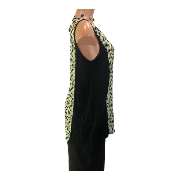 August silk black Green sleeveless tank blouse beaded neck design MED - Picture 4 of 13